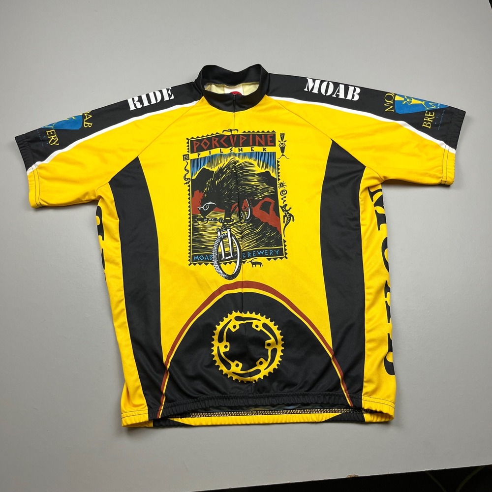 World Jerseys Cycling Jersey Mens XXL Yellow Moab Brewery Porcupine Pilsner Beer - Picture 2 of 12